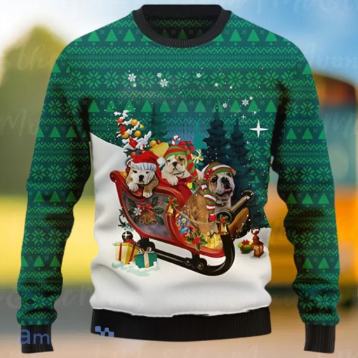 Bulldog Sleigh Ugly Christmas Sweater