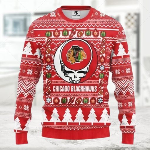 Chicago Blackhawks Grateful Dead For Unisex Ugly Christmas Sweater  All Over Print Sweatshirt  Ugly Sweater  Christmas Sweaters  Hoodie  Sweater