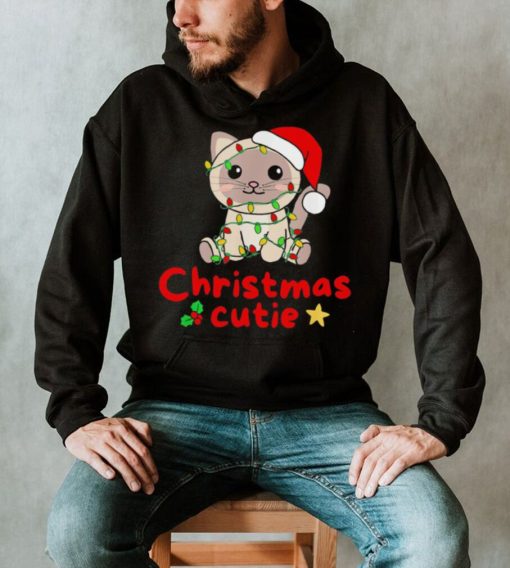 Christmas Cute cat Santa hat Christmas Lights shirt