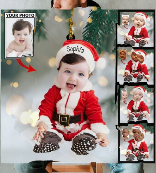 Custom Baby Cute Photo On Santa Claus Clothes Ornament