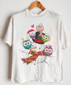 Cute Snowman With Little Colorful Owls Sitting Shirt