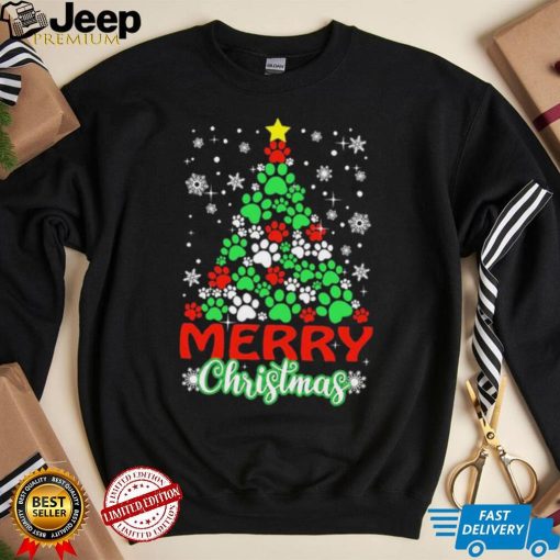 Dog Paws Xmas Tree Merry Christmas Shirt