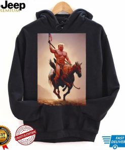 Donald Trump nude riding horse with American flag shirt