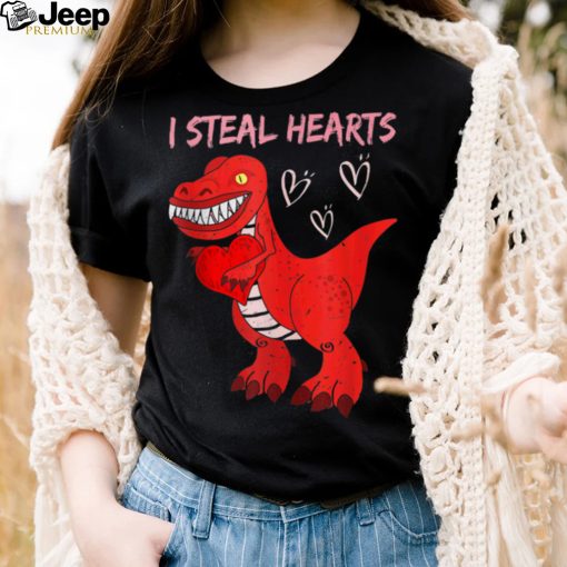 Funny Boys Valentines Day Kids Trex Dino I Steal Hearts T Shirt