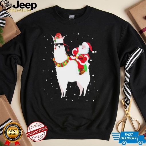 Funny Christmas Santa Claus Riding Llama Xmas Pajama Gifts Shirt