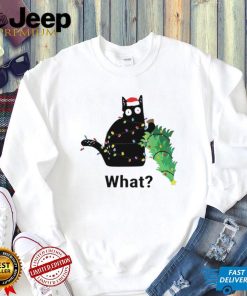 Funny black cat pushing Christmas tree art shirt