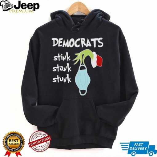 Grinch Hand Holding Mask Democrats Stink Stank Stunk Christmas shirt