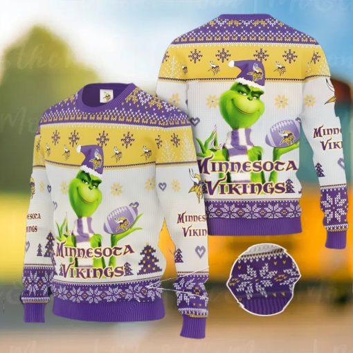 Grinch Minnesota Vikings All Over Print Christmas Ugly Sweater Gift For Fans