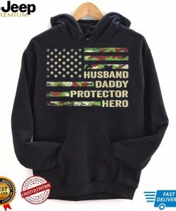 Husband daddy protector hero fathers day American flag shirt