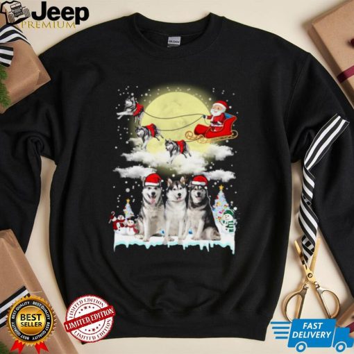 Husky Dog Hat Santa Sleigh Christmas Shirt