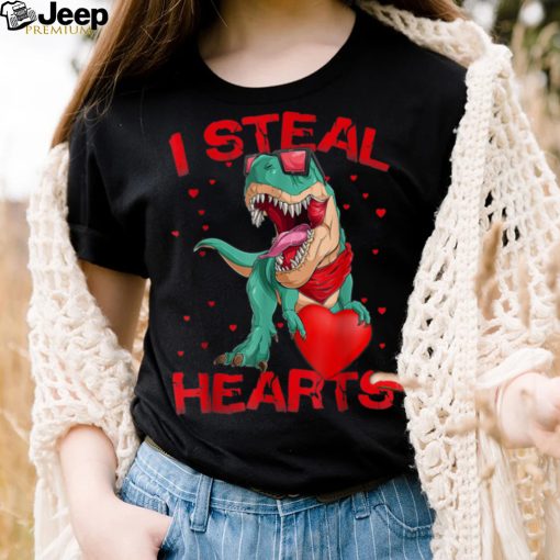 I Steal Hearts Cute Dinosaur Hugging Heart Valentine’s Day T Shirt