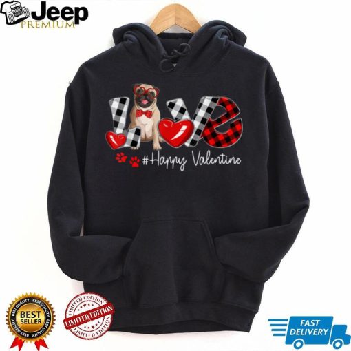 Love Pug Dog Buffalo Plaid Valentines Day T Shirt