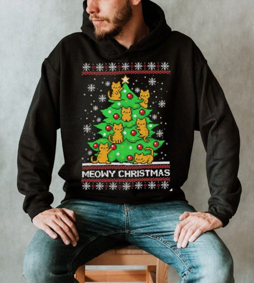 Meowy Merry Christmas tree cat lover ugly shirt