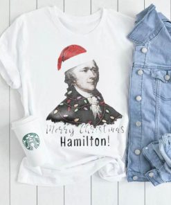 Merry Christmas Hamilton wearing santa hat shirt