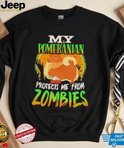 My Pomeranian Protects Me From Zombies Funny Pomeranian Halloween Zombie Eater Shirt