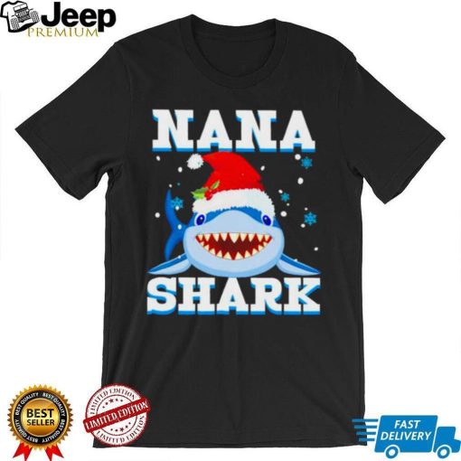 Nana Shark Santa Hat Merry Christmas shirt