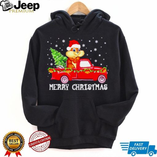 Nice merry Christmas chipmunk truck tree Xmas shirt