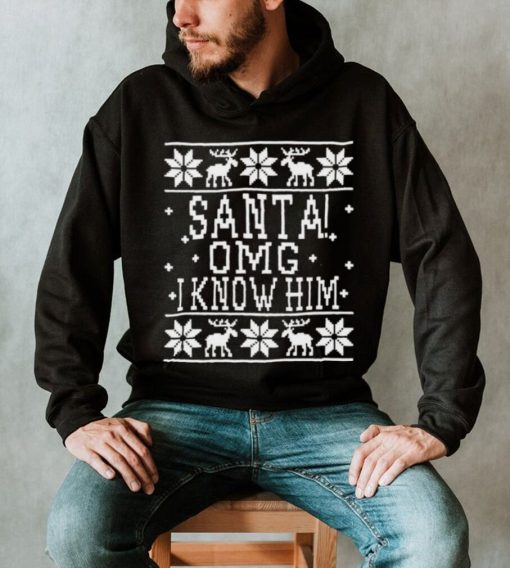 OMG Santa I Know Him Wood background Elf Christmas Shirt