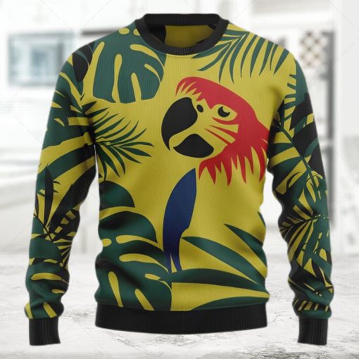 Parrot Tropical Leaf Ugly Christmas Holiday Sweater