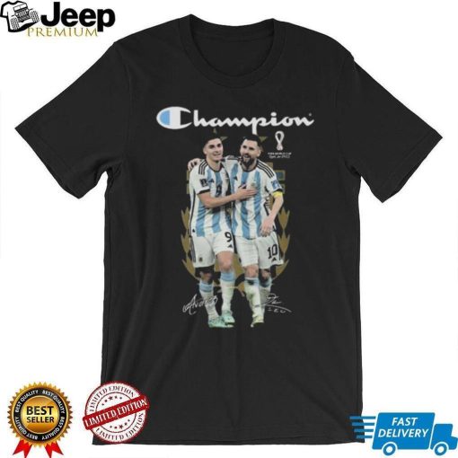 Perfect Partnership Julian Alvarez’s vs Lionel Messi Fifa World Cup Champion shirt