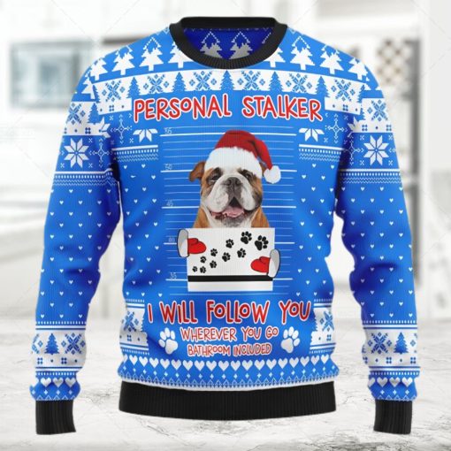 Personal Stalker Bulldog Ugly Christmas Holiday Sweater