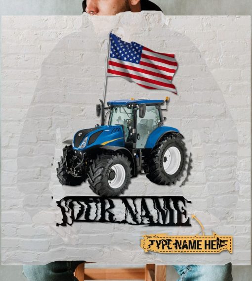 Personalized Blue Tractor Shaped Metal Sign