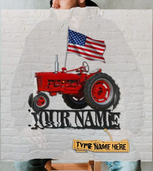 Personalized Red Tractor Shaped Metal Sign