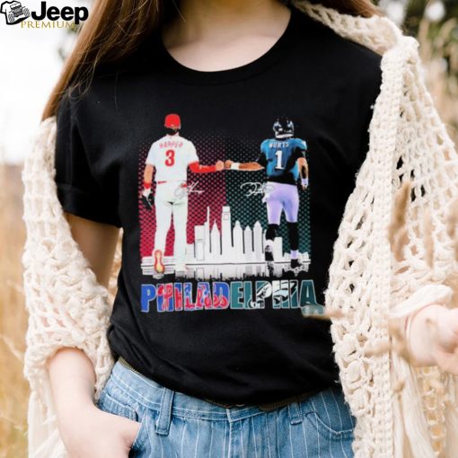 Philadelphia Jalen Hurts And Bryce Harper Philly’s Skyline Signatures Shirt