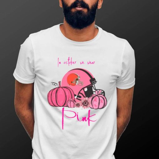 Pumpkin Cleveland Browns T Shirt In October We Wear Pink Breast Cancer Awareness