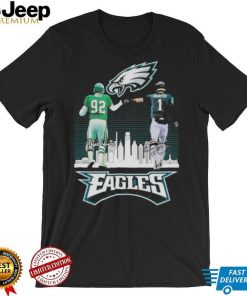 Reggie White And Jalen Hurts Philadelphia Eagles City Skyline Signatures Shirt