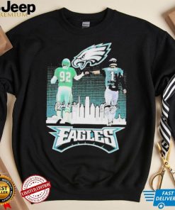 Reggie White and Jalen Hurts Philadelphia Eagles City Skyline with signatures shirt