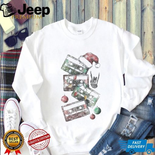 Retro Christmas 90s Music Cassette Tapes Santa Hat Xmas Shirt