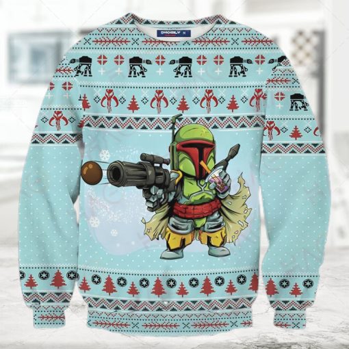 SW Ugly Sweater SW Mandalorian Merry Bobamas Blue Sweater 2022