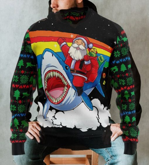 Santa Claus Riding Shark Ugly Christmas Sweater, Xmas Sweatshirt