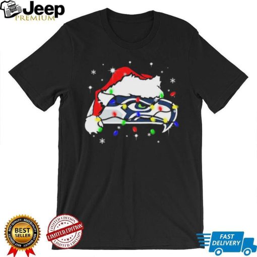 Santa Hat Seattle Seahawks Logo Christmas Light Shirt