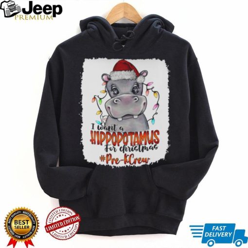 Santa Hoppo I Want A Hippopotamus For Christmas Pre k Crew Light Shirt