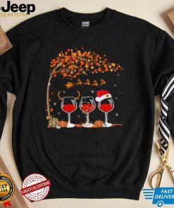 Santa Wine Glass Pumpkin Autumn Tree Christmas Shirt