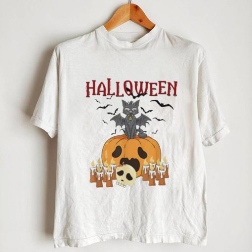 Scary pumpkin and vampire bat cat halloween trick or treat shirt