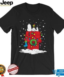 Snoopy Christmas Peanuts holiday Snoopy and Woodstock stocking light up t shirt