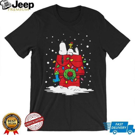 Snoopy Christmas Peanuts holiday Snoopy and Woodstock stocking light up t shirt