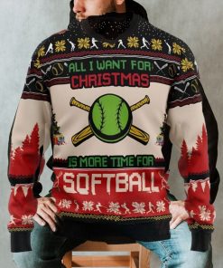 Softball Ugly Christmas Sweater, All I Want For Christmas Is More Time For Softball