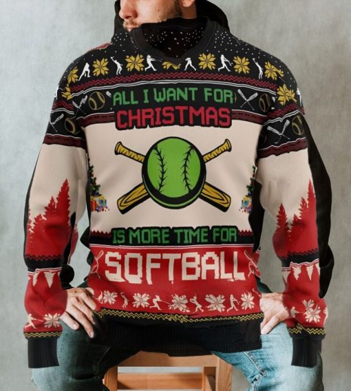 Softball Ugly Christmas Sweater, All I Want For Christmas Is More Time For Softball