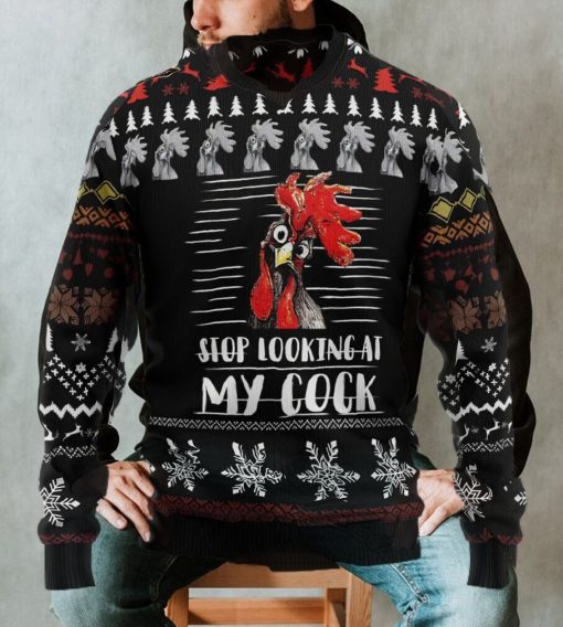 Stop Looking At My Cock Ugly Christmas Sweater, Xmas Sweatshirt