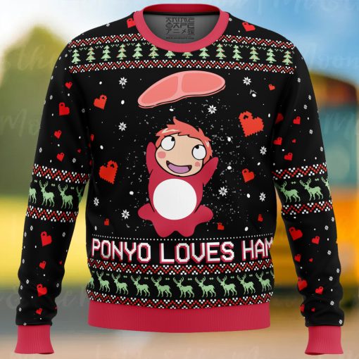 Studio Ghibli Ponyo Loves Ham Miyazaki Ugly Christmas Sweater