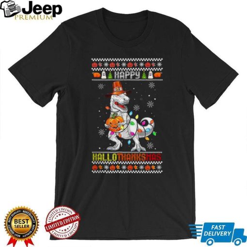 T Rex Halloween Christmas Funny Hallothanksmas Funny Thanksgiving T Shirt