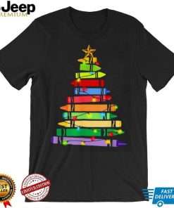 Teacher Christmas T Shirt Crayon Tree Light Gifts Student