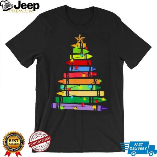 Teacher Christmas T Shirt Crayon Tree Light Gifts Student