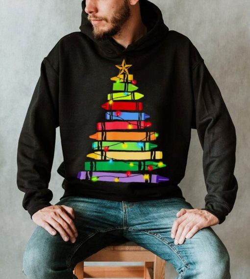 Teacher Christmas T Shirt Crayon Tree Light Gifts Student