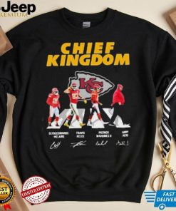 The Chiefs Kingdom Clyde Edwards Helaire Travis Kelce Patrick Mahomes II And Andy Reid Abbey Road Signatures Shirt