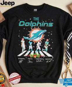 The Dolphins Tua Tagovailoa Tyreek Hill Elandon Roberts And Raheem Mostert Abbey Road Christmas Signatures Shirt